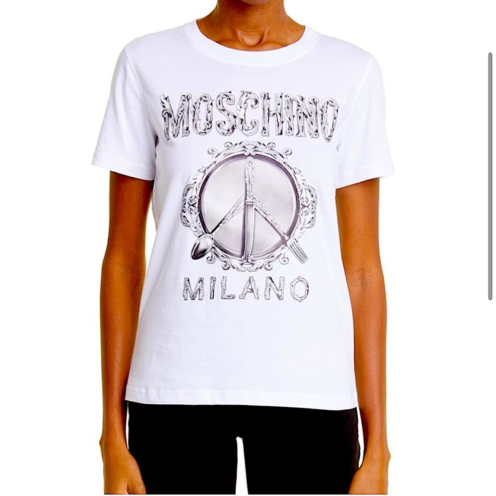 Moschino Cutlery Logo White T-Shirt with bold graphic design